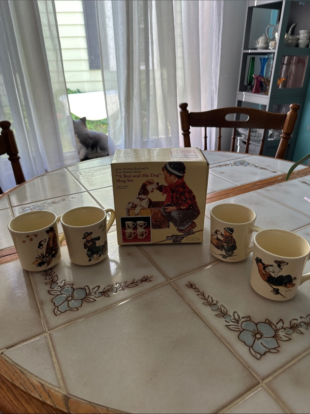 Norman Rockwell Cream Mug Set with Vintage 'A Boy and His Dog' Illustrations